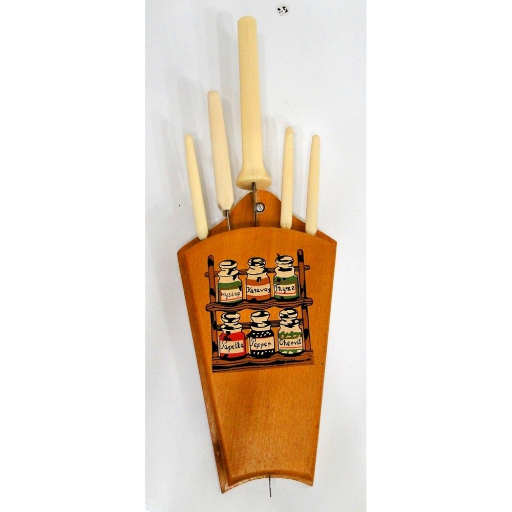 KNIFE HOLDER YUGOSLAVIA VINTAGE OLD SPICE CONTAINER DESIGN WOOD WALL MOUNT